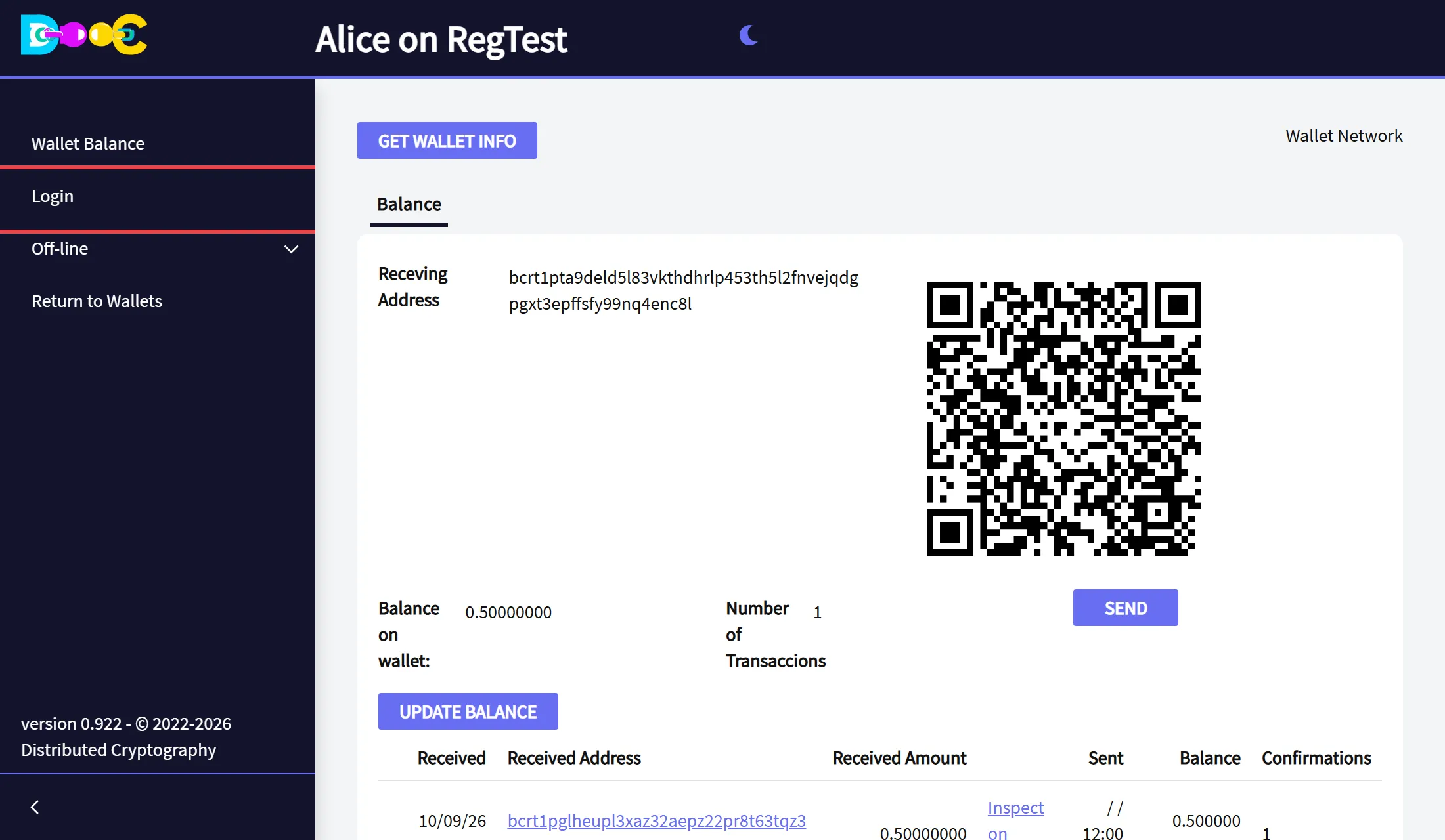 The Login entry in the menu of an open wallet