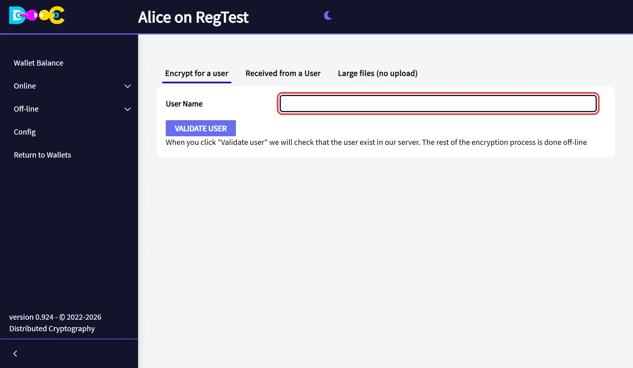 The tab Encrypt for a user