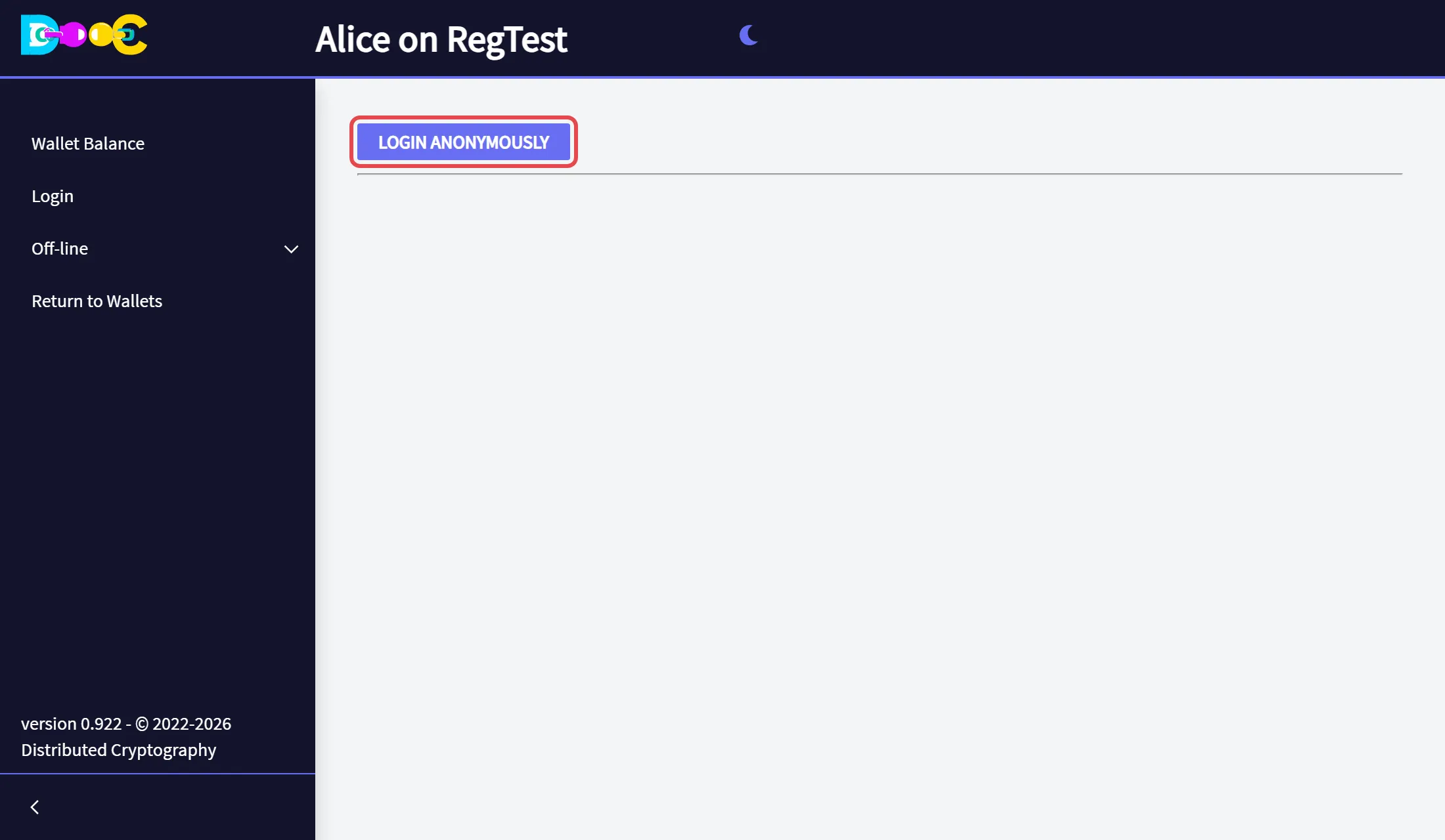 The Login Anonymously button