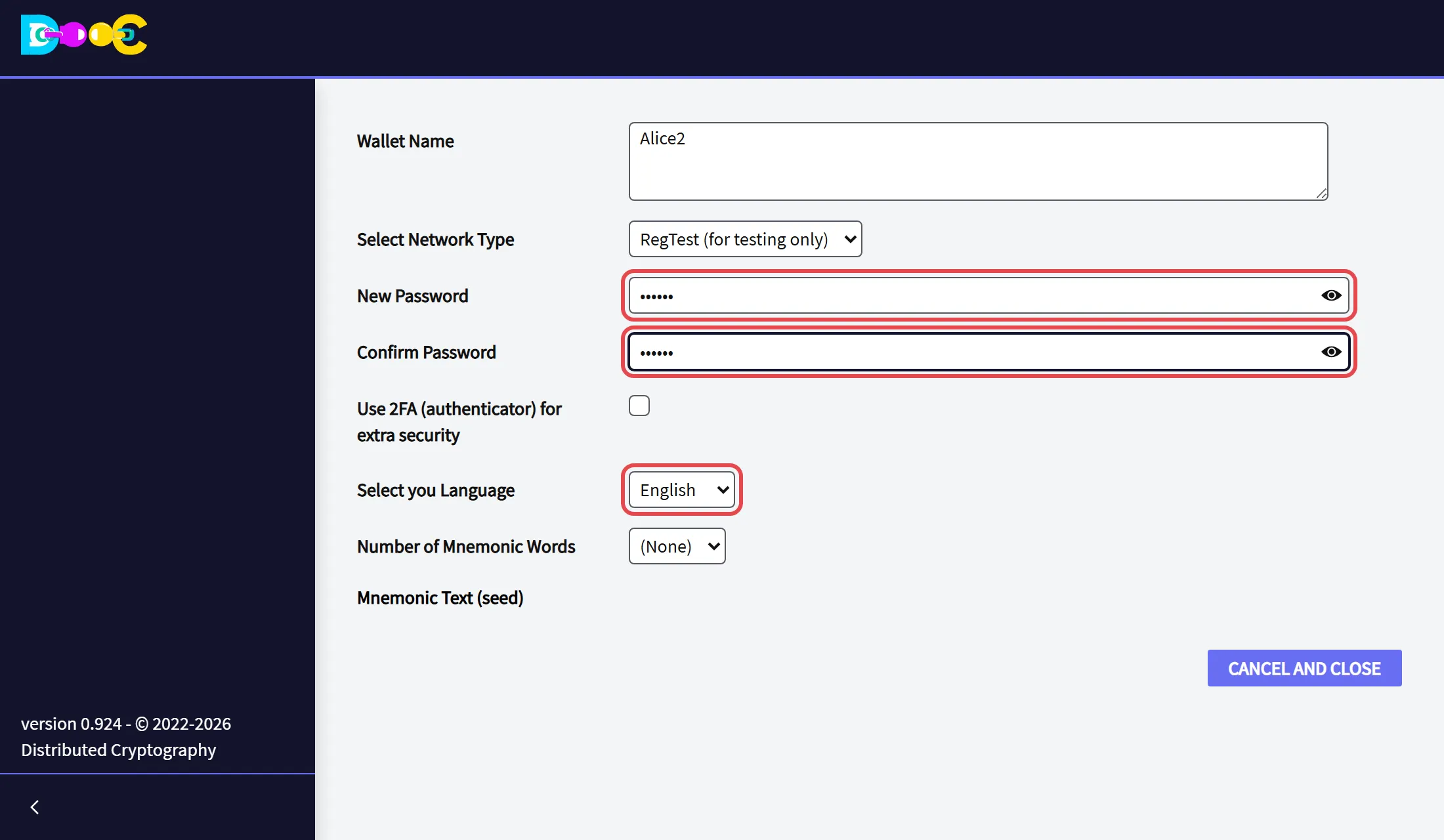 The password fields and the language of the words