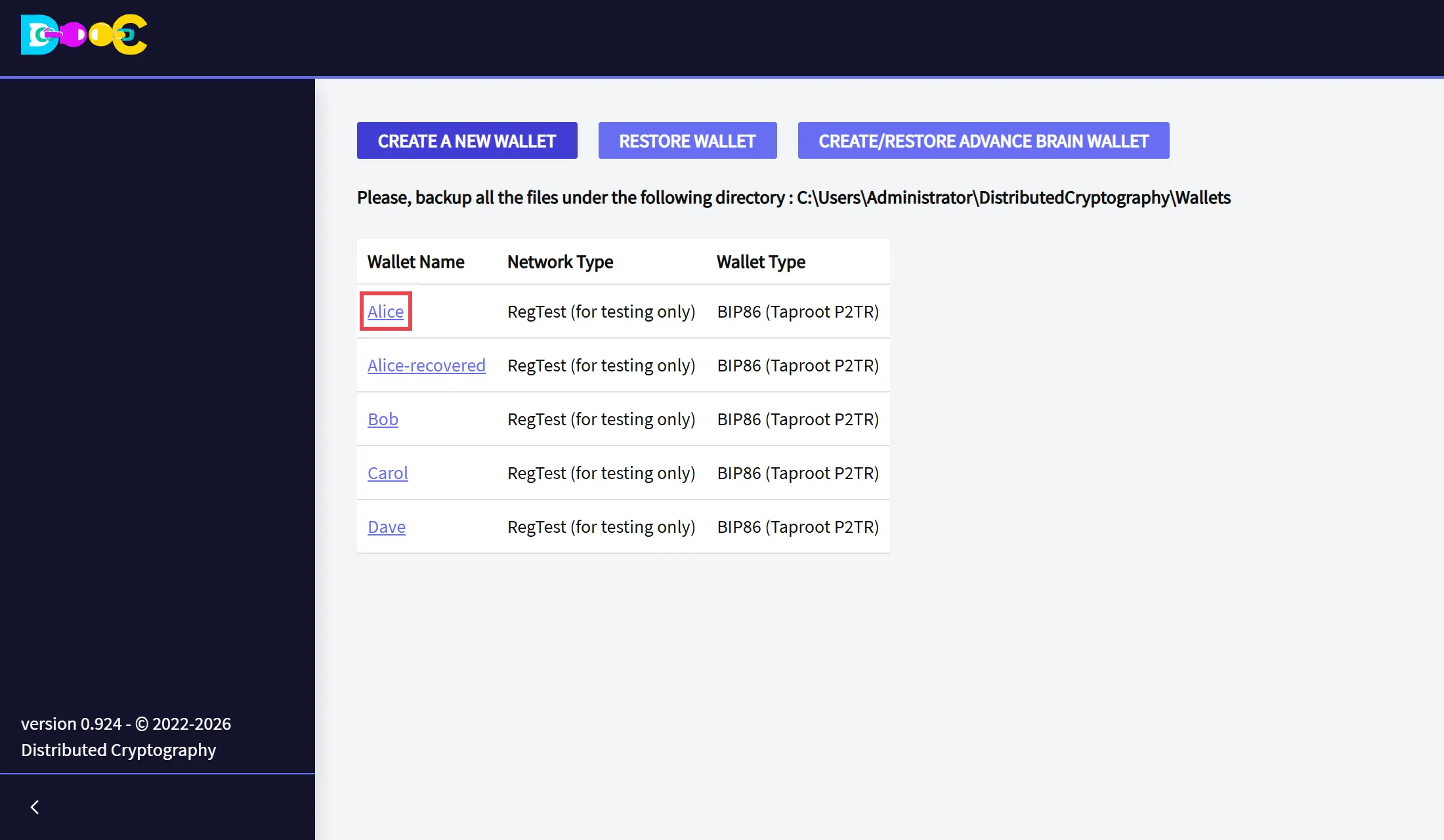 The new wallet in the list of wallets