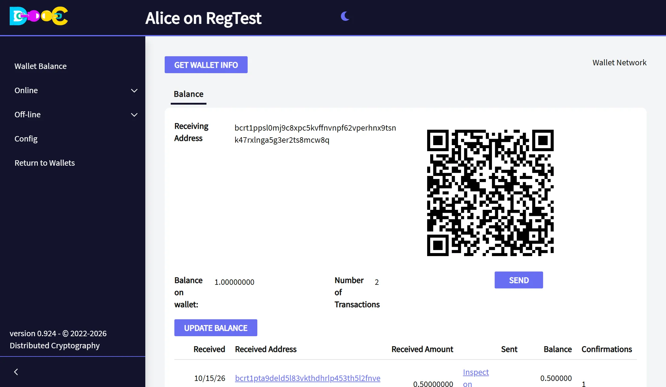The balance page of a new wallet