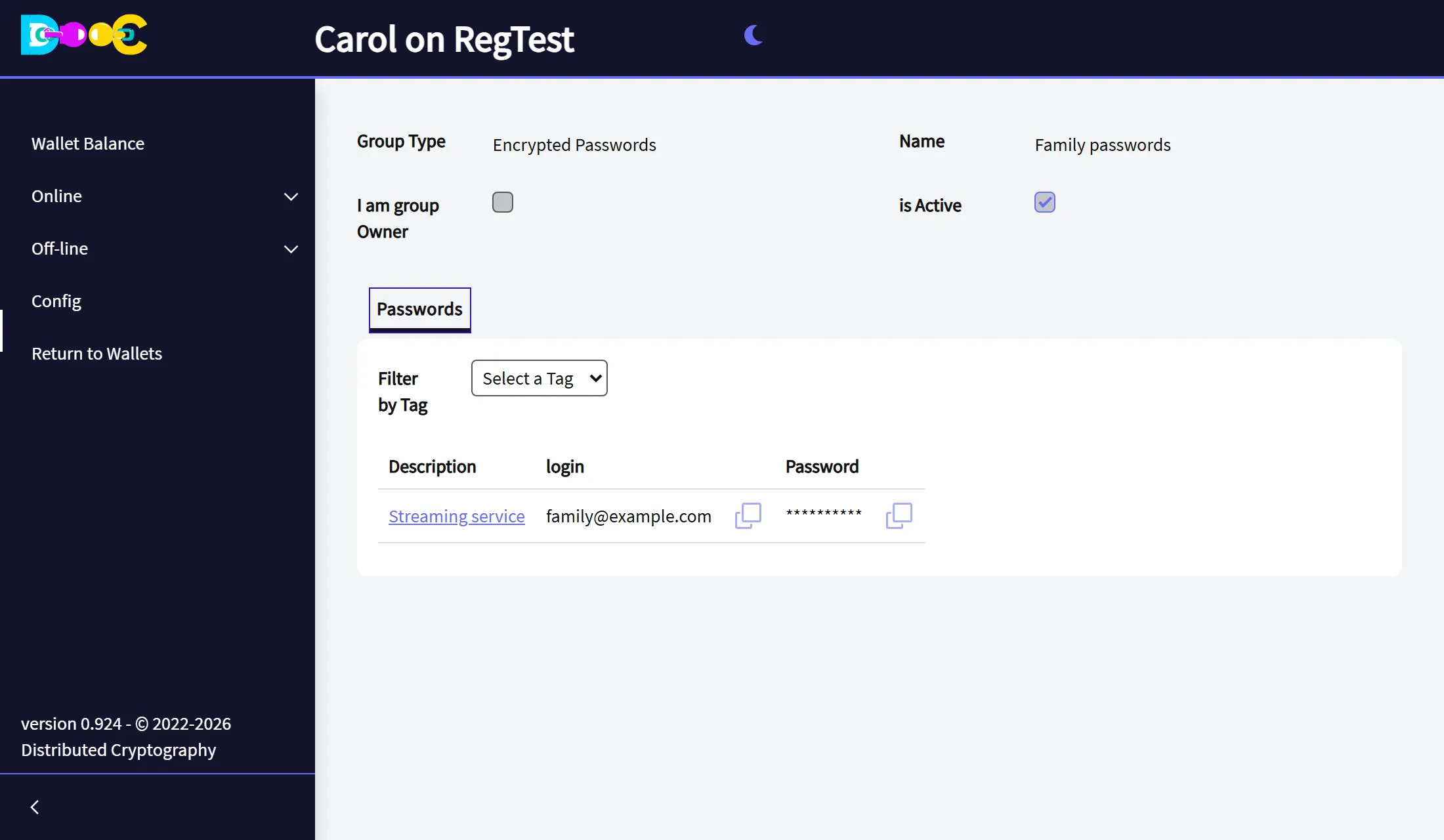 The vault as Carol sees it: one password