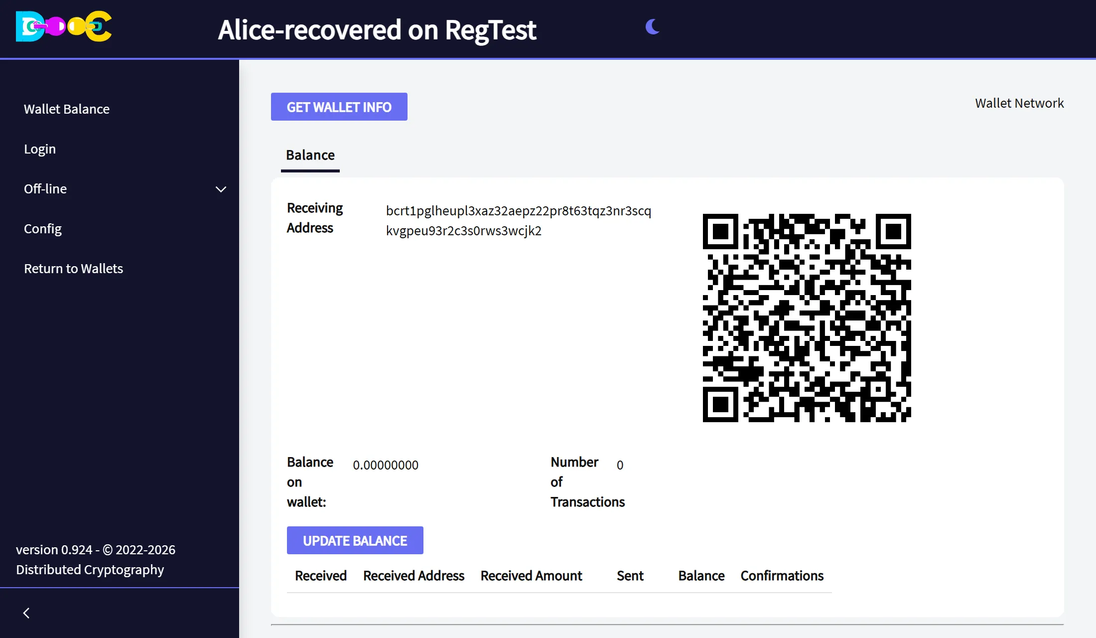The recovered wallet opened, with the owner’s first address